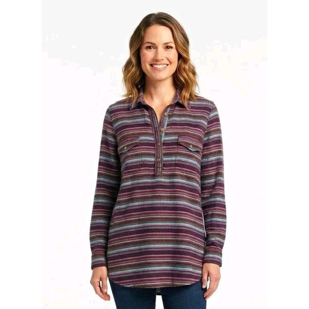 Ariat Womens Top 2XL Purple Striped Relaxed Fit LS Button Pockets BILLIE JEAN